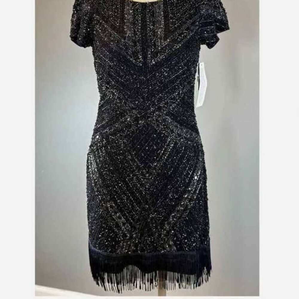 Aidan Mattox black beaded fringed cocktail dress, size 12 - Picture 3 of 6